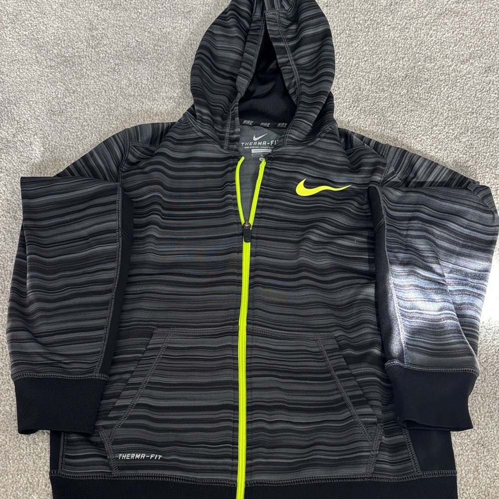 Nike Kids Black and Neon Green Striped Jacket